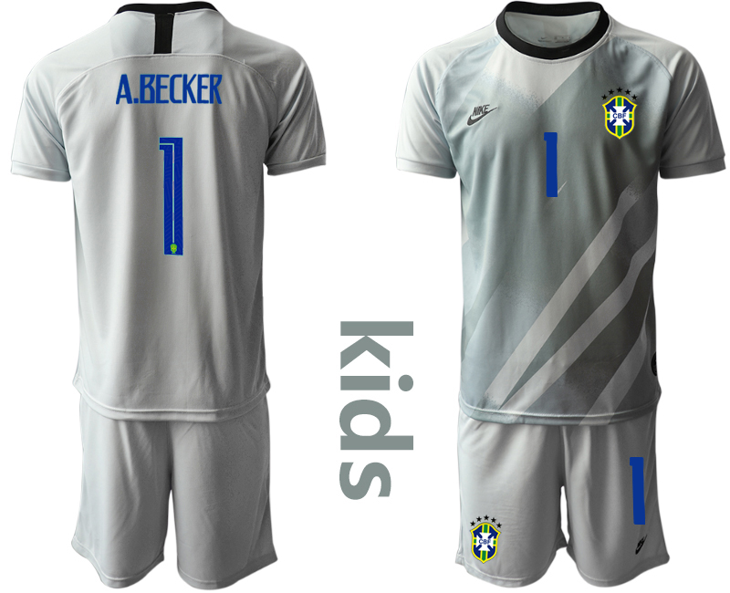 Youth 2020-2021 Season National team Brazil goalkeeper grey #1 Soccer Jersey